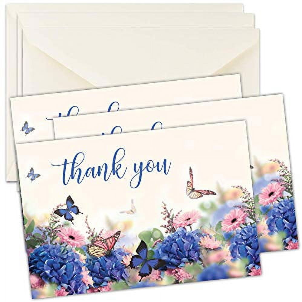 25 Floral Funeral Sympathy Bereavement Thank You Cards With Envelopes - Message Inside (Floral Butterfly)