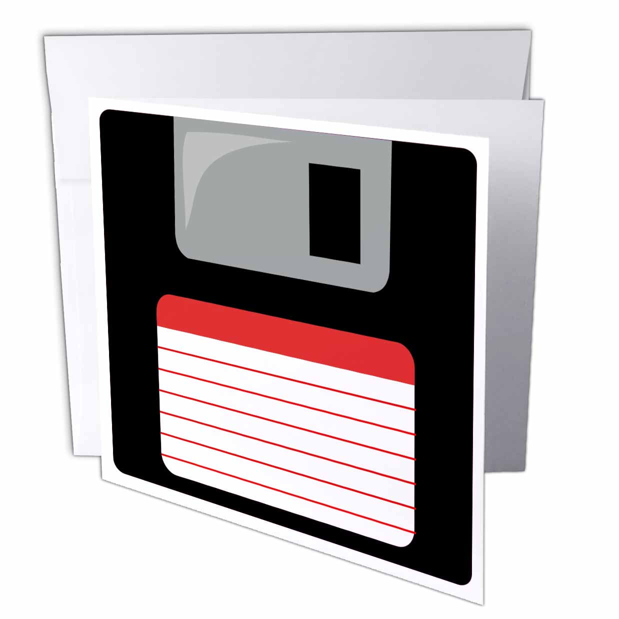 3Drose Retro 90S Computer Black Floppy Disk Graphic Design With Red Label - 1990S - Ninties Computer Tech - Greeting Cards, 6 By