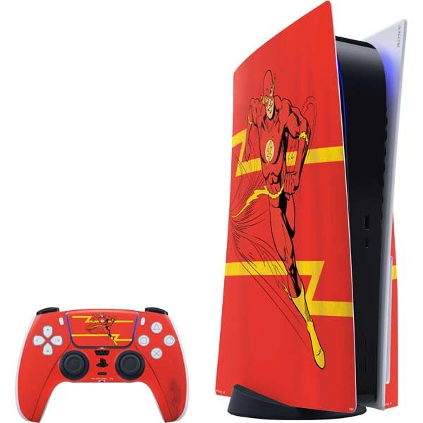 Skinit Decal Gaming Skin Compatible with PS5 Bundle - Officially Licensed DC Comics Jagged Flash Design