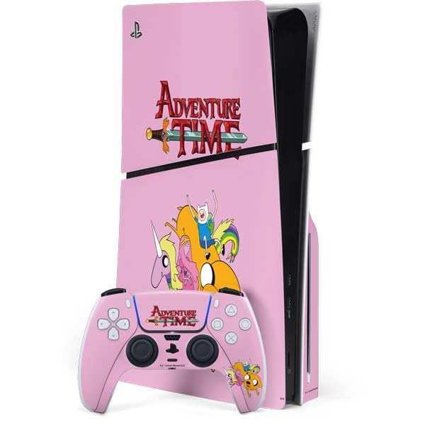 Skinit Decal Gaming Skin Compatible with PS5 Slim Disk Bundle - Officially Licensed Adult Swim Adventure Time Riding in a Unicorn Design