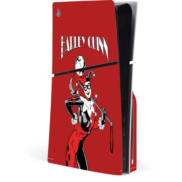 Skinit Decal Gaming Skin Compatible with PS5 Slim Disk Console - Officially Licensed DC Comics Harley Quinn Classic Art Pose Design
