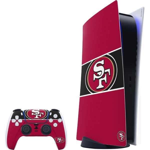 Skinit Decal Gaming Skin Compatible with PS5 Bundle - Officially Licensed NFL San Francisco 49ers Zone Block Design