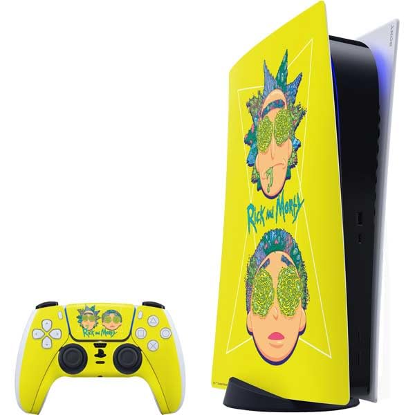Skinit Decal Gaming Skin Compatible with PS5 Bundle - Officially Licensed Adult Swim Rick and Morty Rick and Morty Portal Eyes Design
