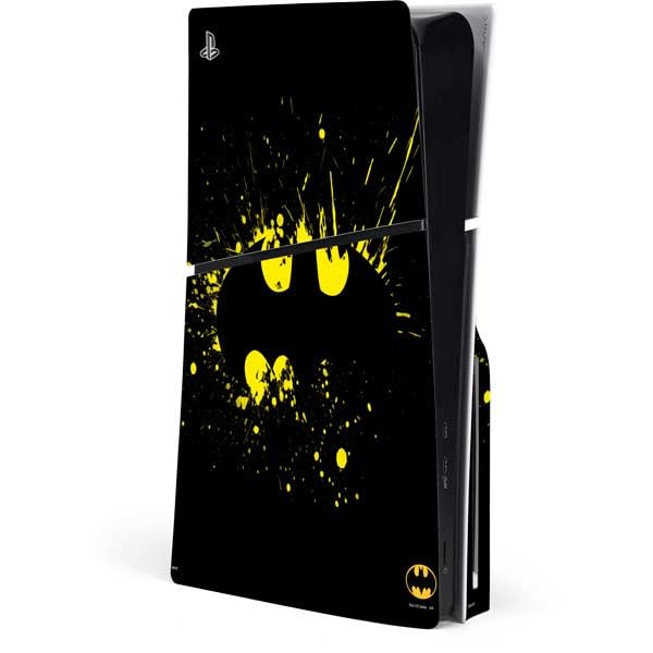 Skinit Decal Gaming Skin Compatible with PS5 Slim Disk Console - Officially Licensed DC Comics Batman Logo Yellow Splash Design