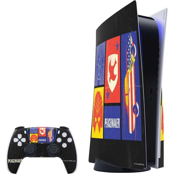 Skinit Decal Gaming Skin Compatible with PS5 Bundle - Officially Licensed DC Comics Peacemaker Collage Design