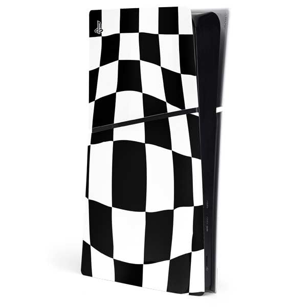 Skinit Decal Gaming Skin Compatible with PS5 Slim Digital Edition Console - Black and White Zoomed Checkerboard Design