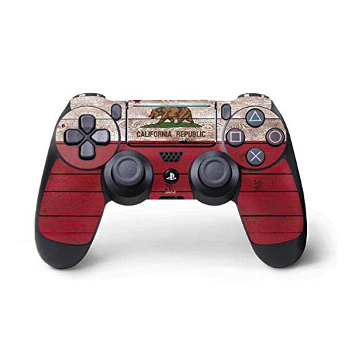 Skinit Decal Gaming Skin Compatible with PS4 Pro/Slim Controller - California Flag Dark Wood Design