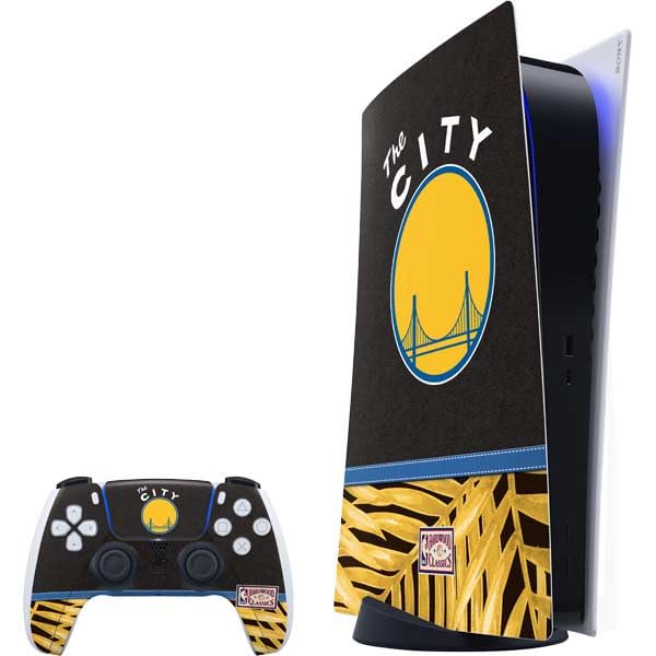 Skinit Decal Gaming Skin Compatible with PS5 Bundle - Officially Licensed NBA Golden State Warriors Retro Palms Design