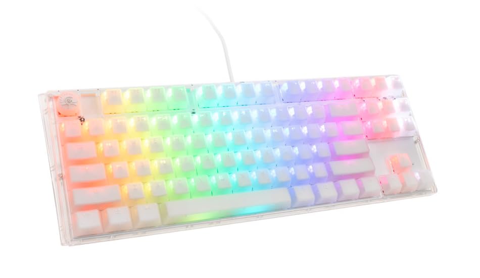 Ducky One 3 Aura 80% Mechanical Keyboard: Quack Mechanics Dampening Hot-Swappable Cherry MX Blue Switches High-Density PBT Doubleshot Keycaps RGB US Aura White
