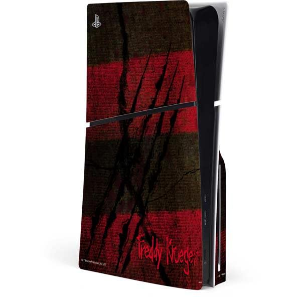 Skinit Decal Gaming Skin Compatible with PS5 Slim Disk Console - Officially Licensed Nightmare on Elm Street Freddy Krueger Scratch Design