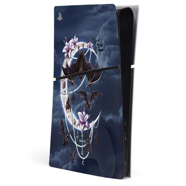 Skinit Decal Gaming Skin Compatible with PS5 Slim Digital Edition Console - Officially Licensed Gothic Moon with Bats and Flowers by Sarah Richter Design