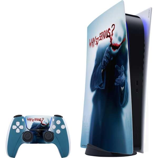 Skinit Decal Gaming Skin Compatible with PS5 Bundle - Officially Licensed The Dark Knight Why So Serious Design