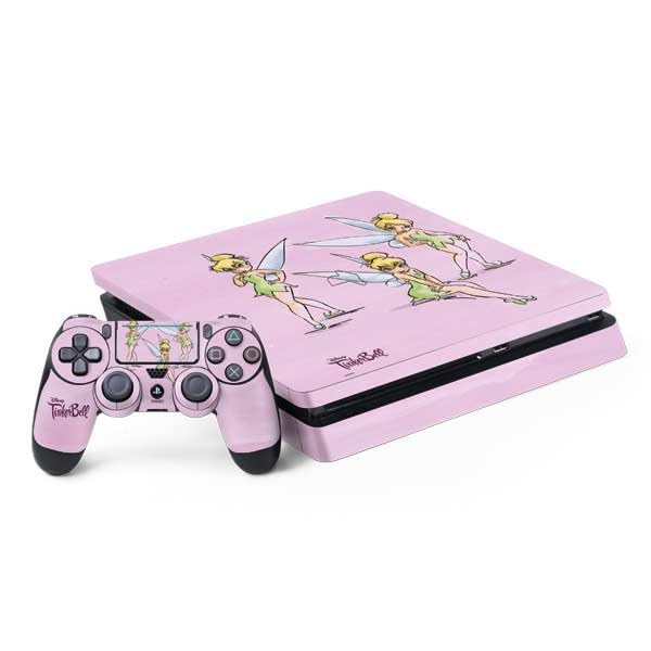 Skinit Decal Gaming Skin Compatible with PS4 Slim Bundle - Officially Licensed Disney Tinker Bell Water Color Art Poses Design