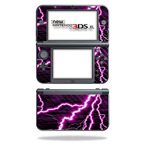MightySkins Carbon Fiber Skin for Nintendo New 3DS XL (2015) - Purple Lightning | Protective Durable Textured Carbon Fiber Finish | Easy to Apply Remove and Change Styles | Made in The USA