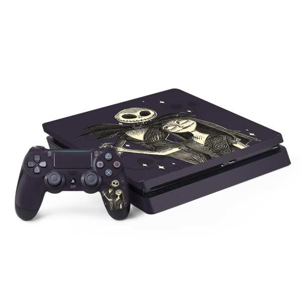 Skinit Decal Gaming Skin Compatible with PS4 Slim Bundle - Officially Licensed Disney The Nightmare Before Christmas Jack and Sally Art Design