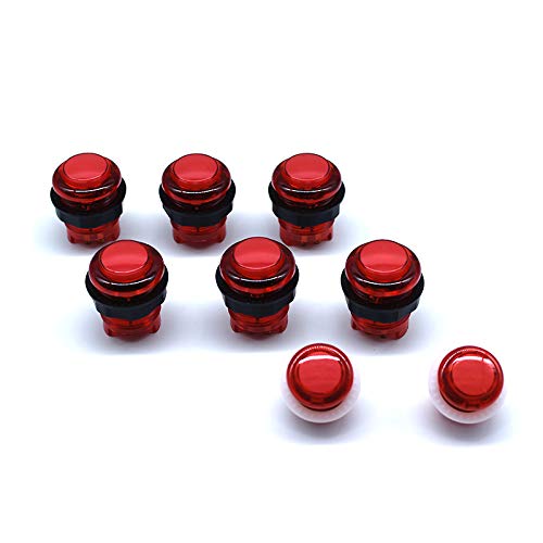Arcity 8 Pcs Arcade LED Push Buttons Set - 6x30mm & 2x24mm, Illuminated, Red for Arcade Machines & DIY Projects