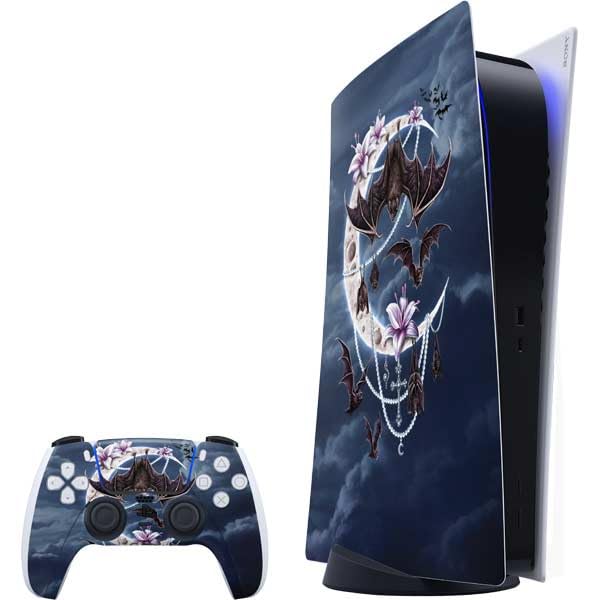 Skinit Decal Gaming Skin Compatible with PS5 Bundle - Officially Licensed Gothic Moon with Bats and Flowers by Sarah Richter Design