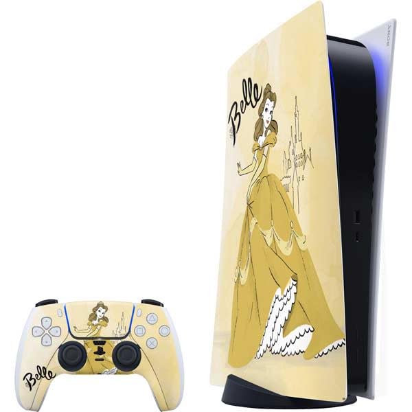 Skinit Decal Gaming Skin Compatible with PS5 Bundle - Officially Licensed Disney Princess Belle Art Design