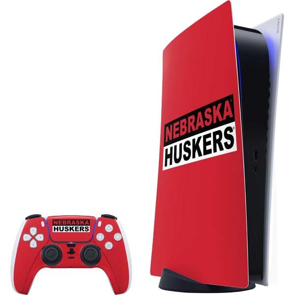 Skinit Decal Gaming Skin Compatible with PS5 Bundle - Officially Licensed University of Nebraska Red Huskers Design