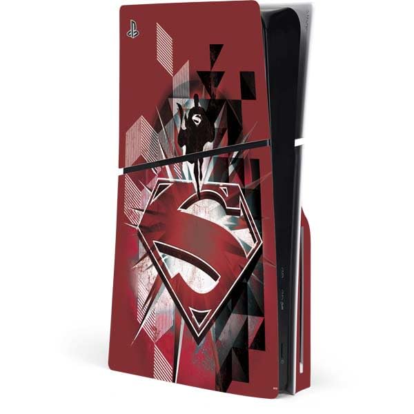 Skinit Decal Gaming Skin Compatible with PS5 Slim Disk Console - Officially Licensed DC Comics Superman Red Pattern Design