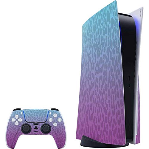 Skinit Decal Gaming Skin Compatible with PS5 Bundle - Cheetah Print Purple and Blue Design