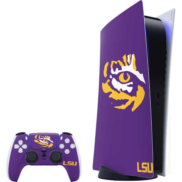 Skinit Decal Gaming Skin Compatible with PS5 Bundle - Officially Licensed LSU Tiger Eye Logo Design