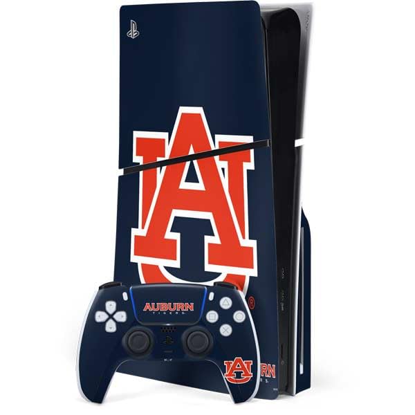 Skinit Decal Gaming Skin Compatible with PS5 Slim Disk Bundle - Officially Licensed Auburn University Logo Blue Design