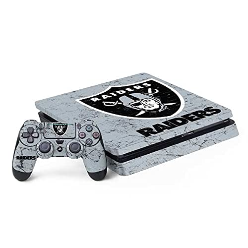 Skinit Decal Gaming Skin Compatible with PS4 Slim Bundle - Officially Licensed NFL Las Vegas Raiders - Alternate Distressed Design