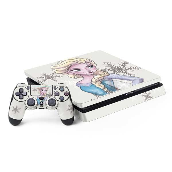 Skinit Decal Gaming Skin Compatible with PS4 Slim Bundle - Officially Licensed Disney Frozen Elsa Snowflakes Art Design