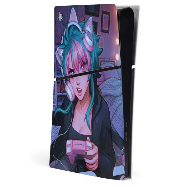 Skinit Decal Gaming Skin Compatible with PS5 Slim Digital Edition Console - Officially Licensed Anime Catgirl Gamer Nerd by Ivy Dolamore Design