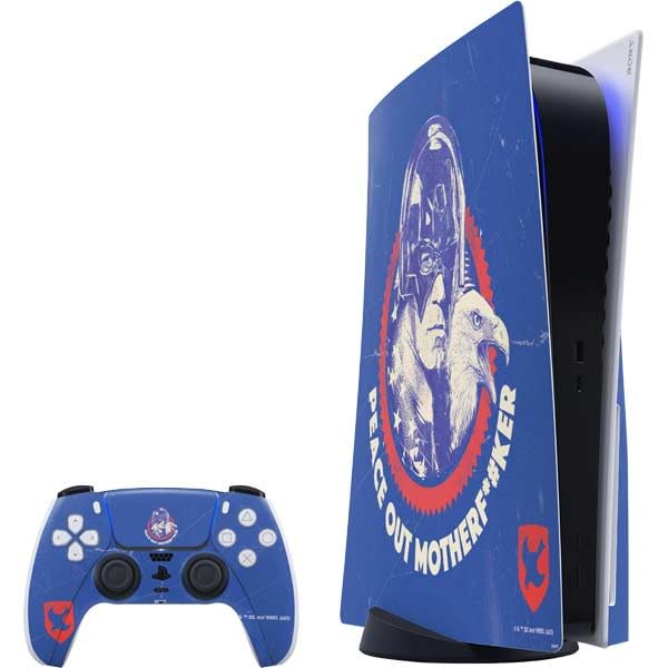 Skinit Decal Gaming Skin Compatible with PS5 Bundle - Officially Licensed DC Comics Peacemaker Peace Out Design