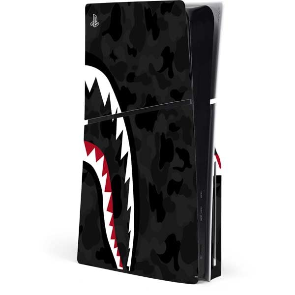 Skinit Decal Gaming Skin Compatible with PS5 Slim Disk Console - Shark Teeth Grey Street Camo Design