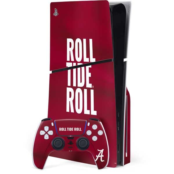 Skinit Decal Gaming Skin Compatible with PS5 Slim Disk Bundle - Officially Licensed University of Alabama Roll Tide Roll Design