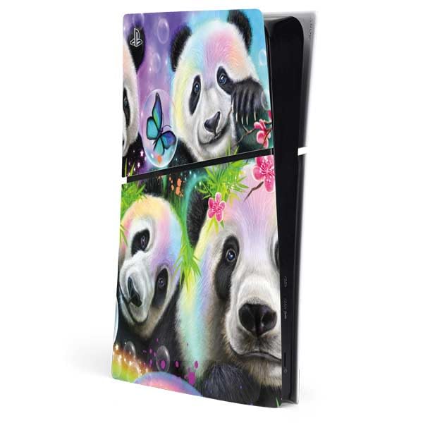 Skinit Decal Gaming Skin Compatible with PS5 Slim Digital Edition Console - Officially Licensed Rainbow Pandas with Butterflies by Sheena Pike Design