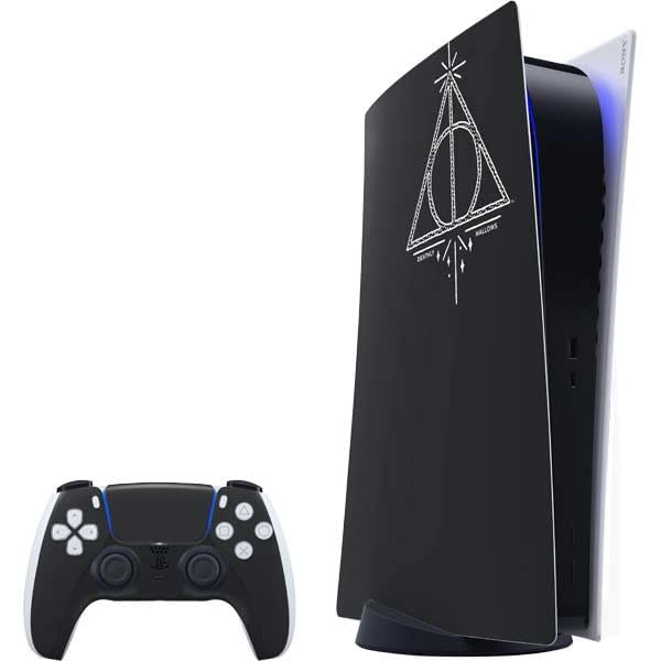 Skinit Decal Gaming Skin Compatible with PS5 Bundle - Officially Licensed Wizarding Worlds Harry Potter Deathly Hallows Symbol Design