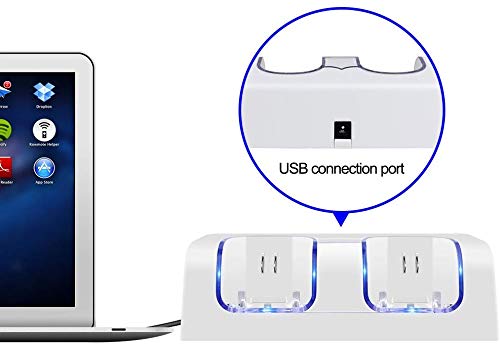 Pulory Wii Charging Station - Dual Charger Dock with 2 Rechargeable 2800mAh Batteries, White