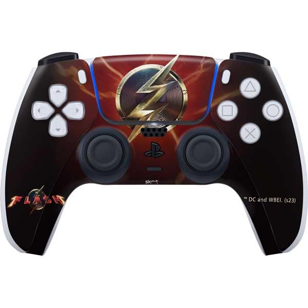 Skinit Decal Gaming Skin Compatible with PS5 Controller - Officially Licensed DC Comics The Flash Movie: Logo Poster Design