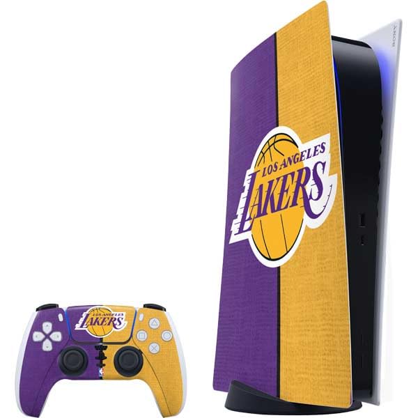 Skinit Decal Gaming Skin Compatible with PS5 Bundle - Officially Licensed NBA Los Angeles Lakers Canvas Design