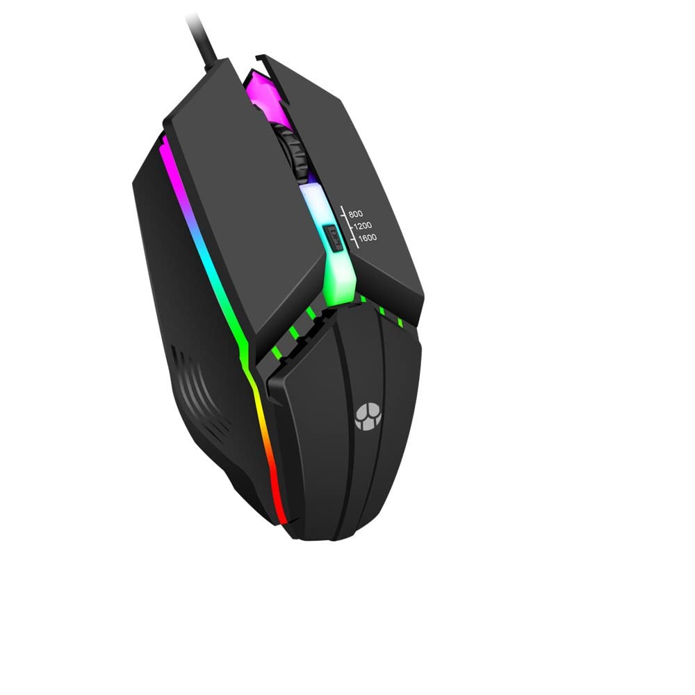 Guiheng Wired Gaming Mouse - Optical USB, RGB Light, 800-1600 DPI, Ergonomic Design, Black, 4 Programmable Buttons for PC/Laptop