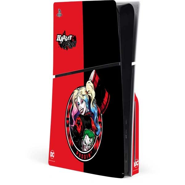 Skinit Decal Gaming Skin Compatible with PS5 Slim Disk Console - Officially Licensed DC Comics Harley Quinn Puddin Design