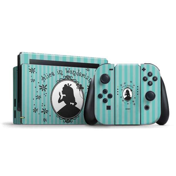 Skinit Decal Gaming Skin Compatible with Nintendo Switch Bundle - Officially Licensed Disney Alice in Wonderland (Animated) Silhouette in The Mirror Design
