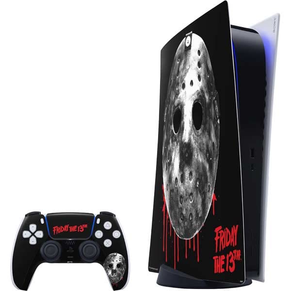 Skinit Decal Gaming Skin Compatible with PS5 Digital Edition Bundle - Officially Licensed Warner Bros Friday The 13th Jason Voorhees Dripping Mask Design