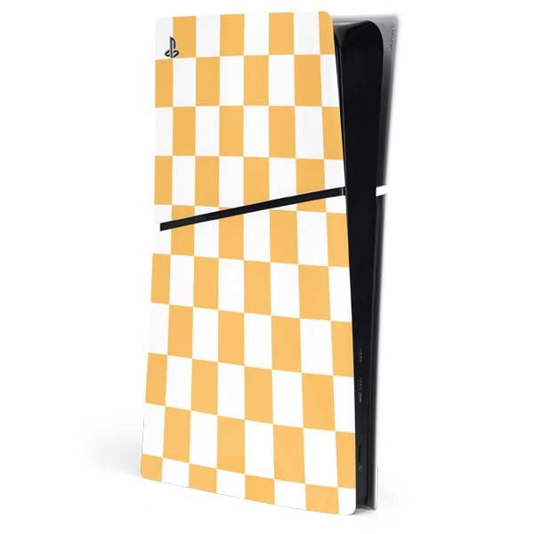 Skinit Decal Gaming Skin Compatible with PS5 Slim Digital Edition Console - Yellow and White Checkerboard Design