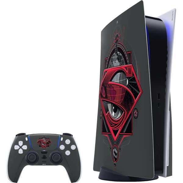 Skinit Decal Gaming Skin Compatible with PS5 Bundle - Officially Licensed DC Comics Superman Grey Eye Collage Design