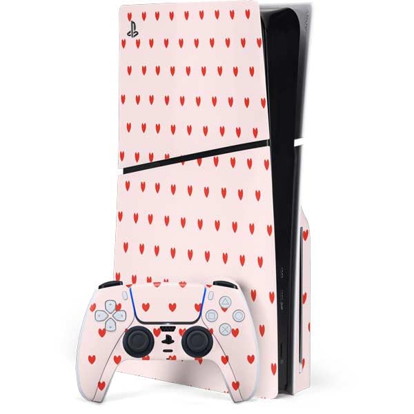 Skinit Decal Gaming Skin Compatible with PS5 Slim Disk Bundle - Pink and Red Hearts Design