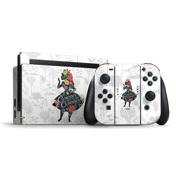 Skinit Decal Gaming Skin Compatible with Nintendo Switch Bundle - Officially Licensed Disney Alice in Wonderland (Animated) Silhouette Curiouser and Curiouser Design