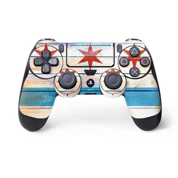 Skinit Decal Gaming Skin Compatible with PS4 Pro/Slim Controller - Chicago Flag Light Wood Design