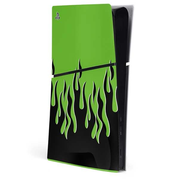 Skinit Decal Gaming Skin Compatible with PS5 Slim Digital Edition Console - Green Flames Design