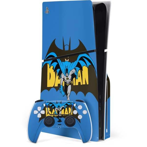 Skinit Decal Gaming Skin Compatible with PS5 Slim Disk Bundle - Officially Licensed DC Comics Batman Vintage Action Pose Design