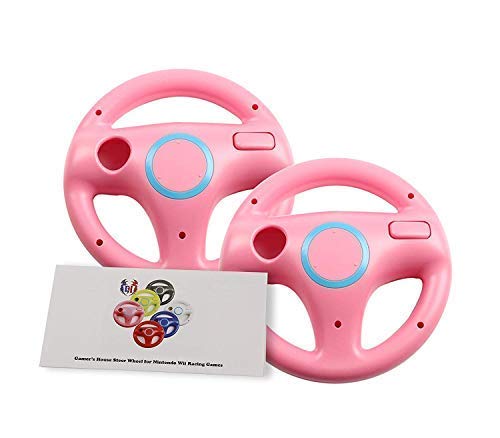 GH Mario Kart 8 Steering Wheel Compatible with Nintendo Wii (Peach Pink 2 Pack) Racing Games Wheels for Wii (U) Remote Controller (6 Colors Available)